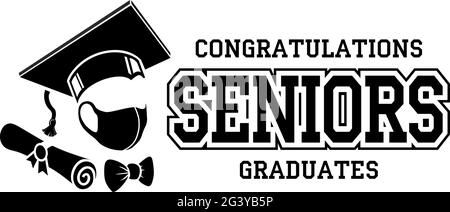 Abschlussklasse von 2021. Gratulation Virus überleben seniors.Text für Design, Grüße, T-Shirts, Party, High School oder College-Absolventen. Vecto Stock Vektor