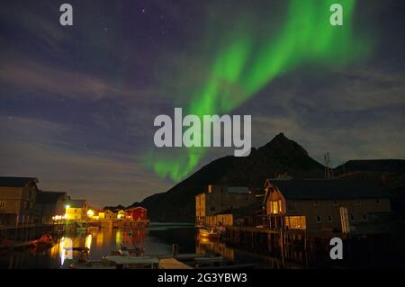 Nordlichter in Nyksund Stockfoto