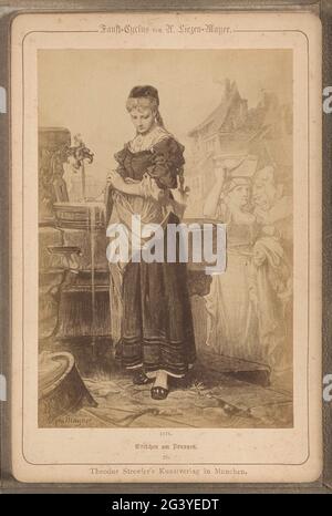 Fotoproduktion von (vermutlich) einer Zeichnung mit dem Titel 'Gretching an der Quelle'; Gretchen am Brunnen. Teil des Albums mit 30 Fotoproduktion von Zeichnungen der faust-Geschichte von J.W. Von Goethe. Stockfoto