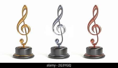 Gold, Silber und Bronze Musik Awards 3D Stockfoto