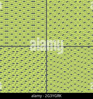 Nahtloses Abstraktes Einfaches Muster. Skalierbares Geometrisches Muster Im Doodle-Stil. Set aus 4 verschiedenen Mustern aus Rechtecken unterschiedlicher Größe. Neon G Stock Vektor