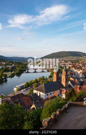 Blick von Mildenburg auf St. Jakobus Kirche, Altstadt und Main, Miltenberg, Spessart-Festland, Franken, Bayern, Deutschland, Europa Stockfoto