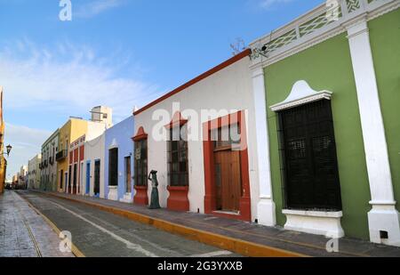 Die bunten Häuser von Campeche in Mexiko Stockfoto