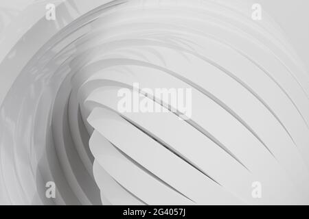 Weißer abstrakter geometrischer Hintergrund mit Ringen oder Kreisen mit tropischem Blattschatten, 3d-Rendering Stockfoto