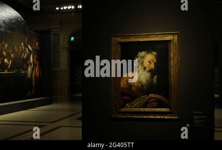 Italienische Gemäldeausstellung von Caravaggio und seinen Erben, im Museum Le Gallerie d'Italia in Mailand. 2018. Stockfoto