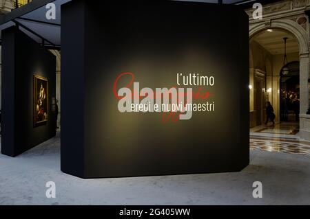 Italienische Gemäldeausstellung von Caravaggio und seinen Erben, im Museum Le Gallerie d'Italia in Mailand. 2018. Stockfoto