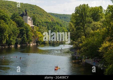 Château de la Treyne, an der Dordogne, in der Nähe von Lacave, Departement Lot, Frankreich Stockfoto