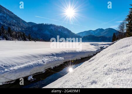 Weitsee bei Reit im Winkl im Winter, Reit im Winkl, Chiemgau, Bayern, Deutschland Stockfoto