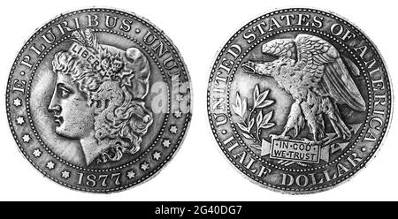 1877 Morgan Silber halbe Dollar Münze Stockfoto