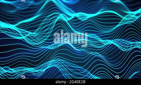Neonwellen von zahlreichen abstrakten Linien Computer generierten Hintergrund. 3d-Rendering Stockfoto