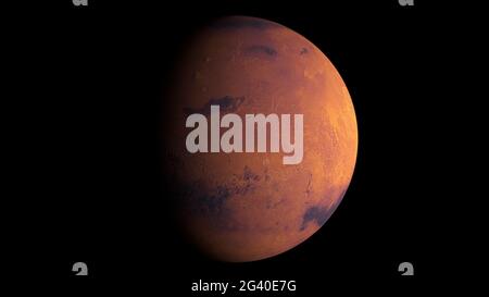 Planet Mars mit Glanz, computergeneriert. 3d-Wiedergabe eines realistischen kosmischen Hintergrunds. Elemente dieses Bildes werden von dargestellt Stockfoto