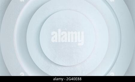 Computer erzeugt eine Reihe von abstrakten Kreisen auf verschiedenen Ebenen. 3D Rendering von elegantem weißem Hintergrund Stockfoto