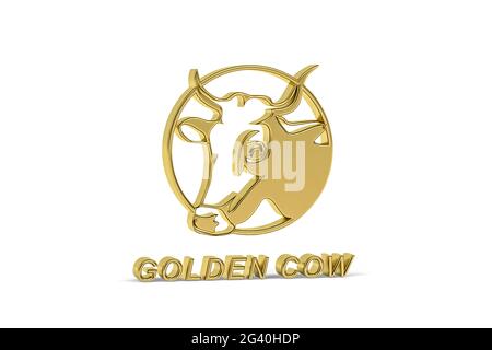 Goldenes 3d-Kuhsymbol auf weißem Hintergrund isoliert - 3d-Rendering Stockfoto