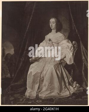 Porträt von Maria Henrietta Stuart. Porträt von Maria Henrietta. Sie sitzt auf einem Stuhl mit einem orangefarbenen Apfel in der rechten Hand. Stockfoto