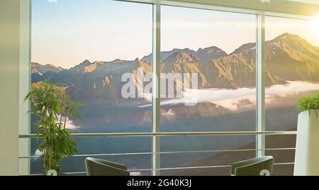 Chill Relax zwanglose Sicht vom Fenster nach Hause in der wunderschönen Naturszene Stockfoto