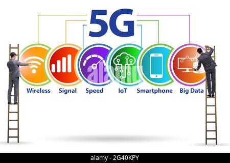 Konzept der schnellen 5g-Netze mit Geschäftsmann Stockfoto