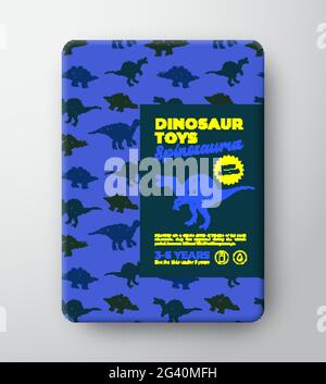 Label-Vorlage Für Dinosaurier-Spielzeug. Design-Layout Für Abstrakte Vektorverpackungen. Handgezeichnete Spynosaurus-Skizze mit uraltem Reptil-Craetures-Muster-Hintergrund Stock Vektor