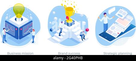 Isometrische Crowdfunding-Kampagne, Unternehmensgewinn und finanzielles Wachstum. Erfolgreiche Strategie. Crowdfunding-Kampagne. Stock Vektor