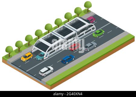 Isometrischer Transit Hochbus in China. Radeln Bus, Radeln Bus, Land airbus, oder Tunnel Bus Straßenfahrzeug entwickelt, um viele Passagiere zu transportieren. Stock Vektor