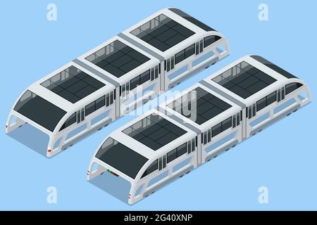 Isometrischer Transit Hochbus in China. Radeln Bus, Radeln Bus, Land airbus, oder Tunnel Bus Straßenfahrzeug entwickelt, um viele Passagiere zu transportieren. Stock Vektor