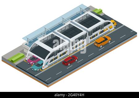 Isometrischer Transit Hochbus in China. Radeln Bus, Radeln Bus, Land airbus, oder Tunnel Bus Straßenfahrzeug entwickelt, um viele Passagiere zu transportieren. Stock Vektor