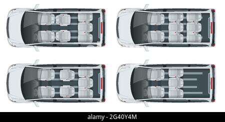 Minivan mit Premium-Touch, Vector-Vorlage für Personenwagen oder Minivan-Autos auf weißem Hintergrund. MPV, SUV, 5-türiger Kleinbus. Leichtes Nutzfahrzeug Stock Vektor