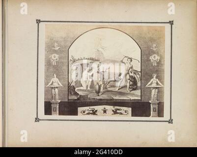 Fotoproduktion (vermutlich) eines Abdrucks zu einem Wandgemälde in Pompeji, das Actaeon und Diana darstellt. Teil des Fotoalbums mit Aufnahmen von Ausgrabungen in Pompeï von Roberto Rive. Stockfoto