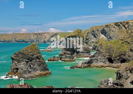 Bedruthan Steps in Cornwall Stockfoto