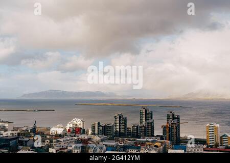 Luftaufnahme Stadtbild von Reykjavik, der Hauptstadt von Island. Stockfoto