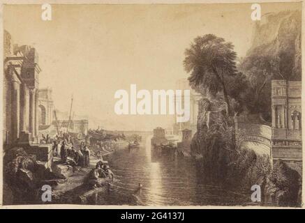 Fotoproduktion eines (vermutlich) Druckes zu einem Gemälde von J.M.t. Turner (Dido Building Carthage). Teil des Albums mit Bildern von Sehenswürdigkeiten und Landschaften in England und von Kunst Stockfoto