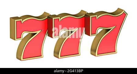 Rotes 777 Zeichen 3D Stockfoto