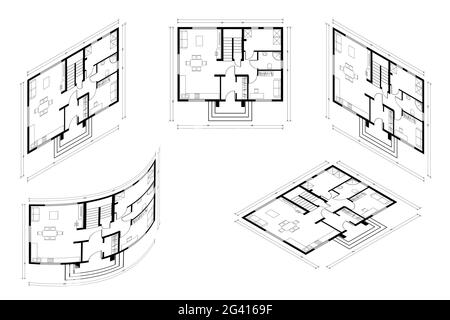 Isometric Architect Blueprint Vector Plan of Home. Entwurf Der Hausplanung. Professionelle Architektonische Illustration Skizze Startseite. Stock Vektor