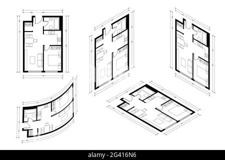 Isometric Architect Blueprint Vector Plan of Home. Entwurf Der Hausplanung. Professionelle Architektonische Illustration Skizze Startseite. Stock Vektor