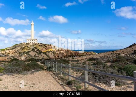 Blick auf den Leuchtturm von Capo Palos in Murcia im Südosten Spaniens Stockfoto