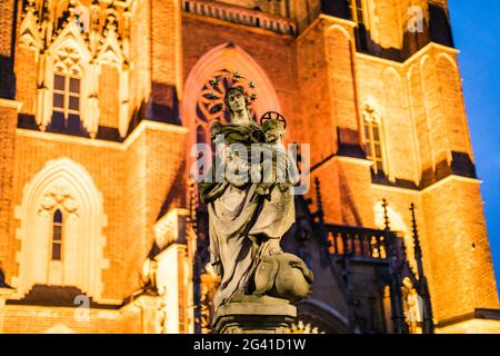 Breslauer Kathedrale am Abend, St. Johannes der Täufer Kathedrale, Cathedral Island, Ostrów Tumski, Breslau, Polen, Europa Stockfoto