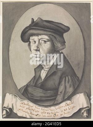 Porträt von Lucas van Leyden, links oval. . Stockfoto