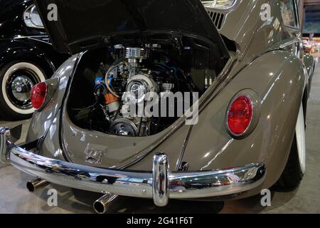 Volkswagen Beetle-Motor. Retro Malaga 2021, Andalusien, Spanien. Stockfoto