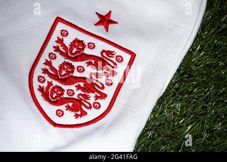 England-Emblem wird vor der UEFA Euro 2020 Kampagne der Nationen gesehen, Euro 2020 Previews, London, Großbritannien - 12. Juni 2021 Stockfoto