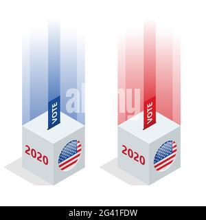 Wahltag. US-Debatte über die Wahl des Präsidenten 2020. Poster zur Wahl. Abstimmung 2020 in USA, Bannerdesign. Politischer Wahlkampf Stock Vektor