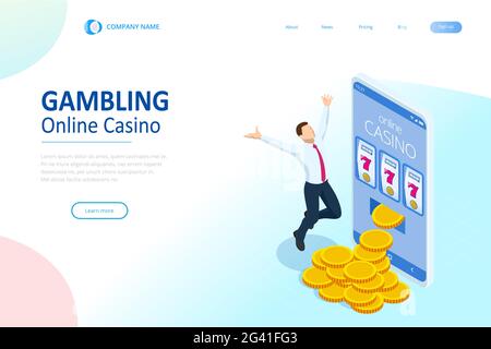 Isometrisches Online Casino-Konzept. Online Big Slots Casino Marketing Banner, Gaming Apps Web Landing Page Vorlage. Stock Vektor