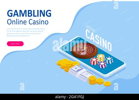 Isometrisches Online Casino-Konzept. Online Big Slots Casino Marketing Banner, Gaming Apps Web Landing Page Vorlage. Stock Vektor