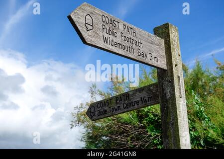 Bude, CORNWALL/UK - 12. AUGUST: Küstenwegschild in der Nähe von Bude in Cornwall am 12. August 2013 Stockfoto