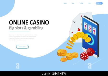 Isometrisches Online Casino-Konzept. Online Big Slots Casino Marketing Banner, Gaming Apps Web Landing Page Vorlage. Stock Vektor