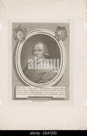 Porträt von Kardinal Ercole Consalvi; Porträts von Kardinälen mit zwei Wappen; Bildnisse. Oben links und oben rechts eines Wappens. Stockfoto