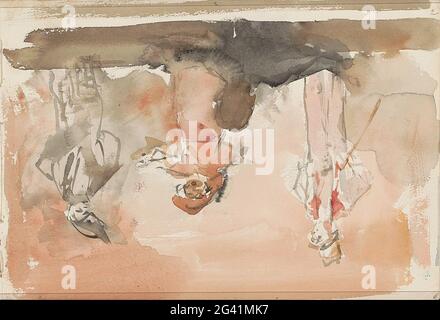 Drei Künstler auf der Bühne. Vor dem Dirigenten im Orchester. Blatt 2 recto aus Skizzenbuch XXVIII mit 17 Blättern. Stockfoto