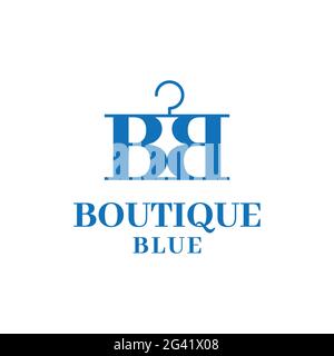 Schreiben Sie die ersten BB-Kleiderbügel für die Blue Boutique. Geeignet für Kleidung Mode Bekleidung Einzelhandel E-Commerce Shop Store Business Brand Simple Flat Logo Design. Stock Vektor