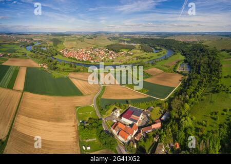 Blick auf Kaltenhausen im Maintal, Eisenheim, Würzburg, Unterfranken, Franken, Bayern, Deutschland, Europa Stockfoto