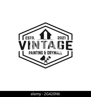 Malerei und Trockenmauer in Vintage Retro Hipster Emblem Logo Design Vorlage Stock Vektor