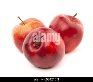 Mehrere rote Äpfel liegen auf weißem Hintergrund Stockfoto