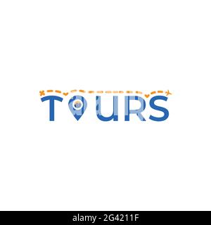 Tours Wortmarke mit Location Pin Logo Design Template. Geeignet für Touren Reiseführer Transportation Agent Agency Company Business Corporate Brand Stock Vektor